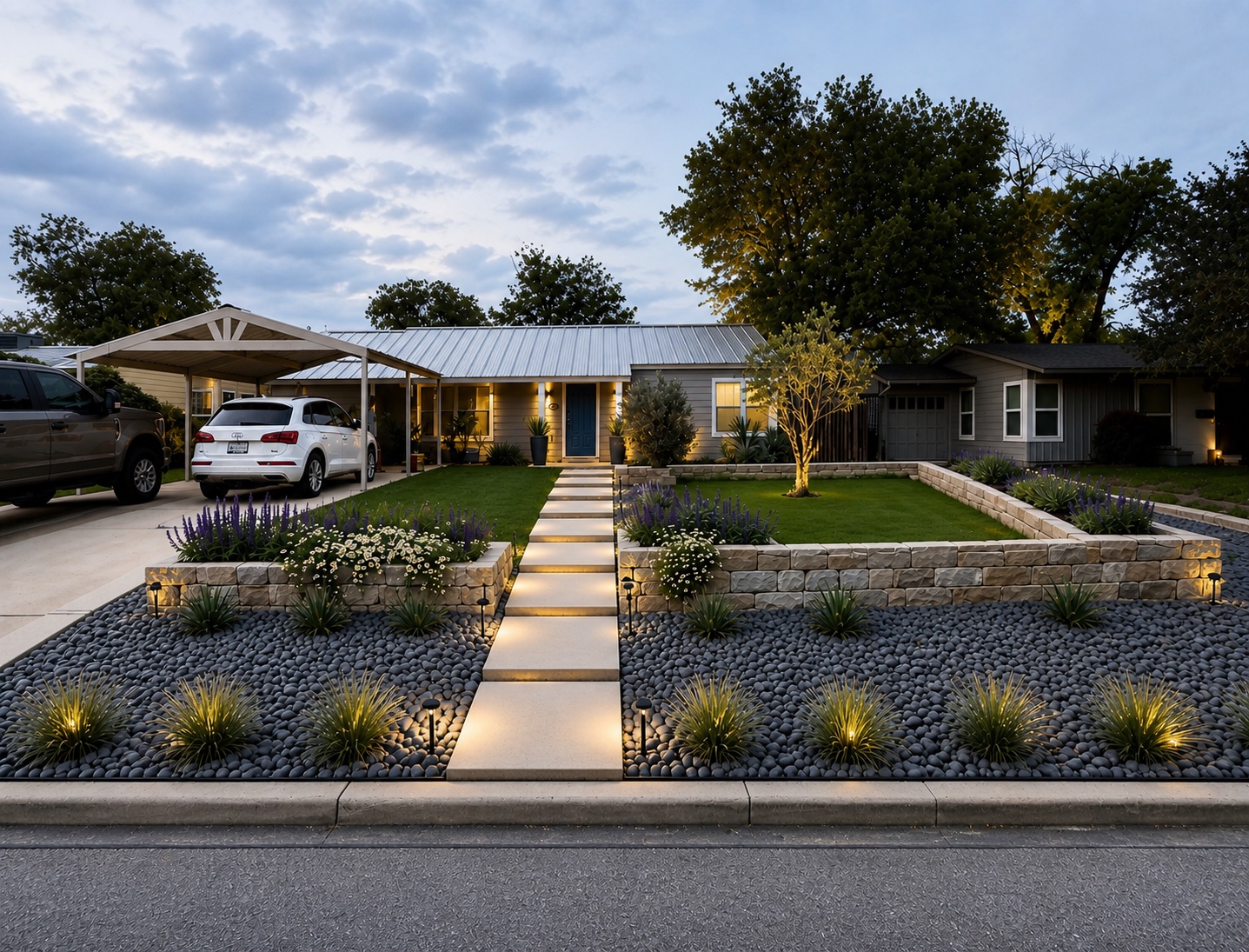 Finished native front-yard landscape installation